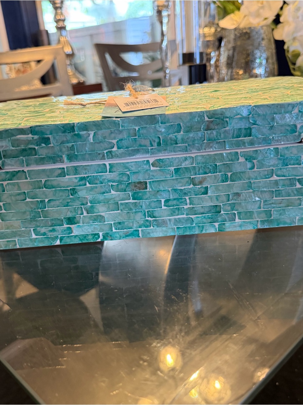 Turquoise Decorative Storage Box with Shell Tile Pattern
